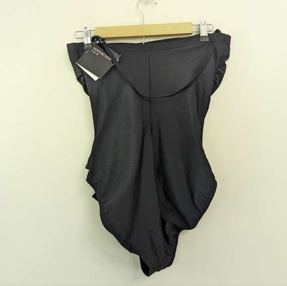 Vintage 90s Bandeau Belted One Piece Swimsuit 12 TALL Classic - Picture 7 of 12